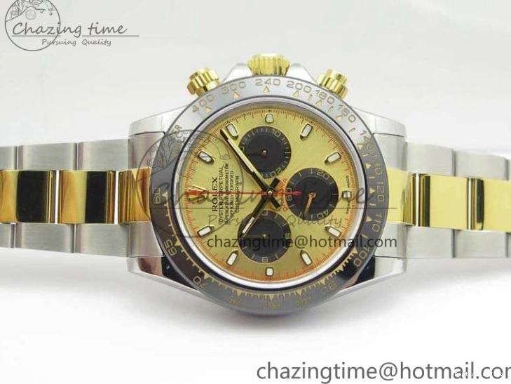 1230 FlexibleFit Daytona SS YG Ceramic Bezel JH Best Edition Gold Dial On SS YG Bracelet A 3528